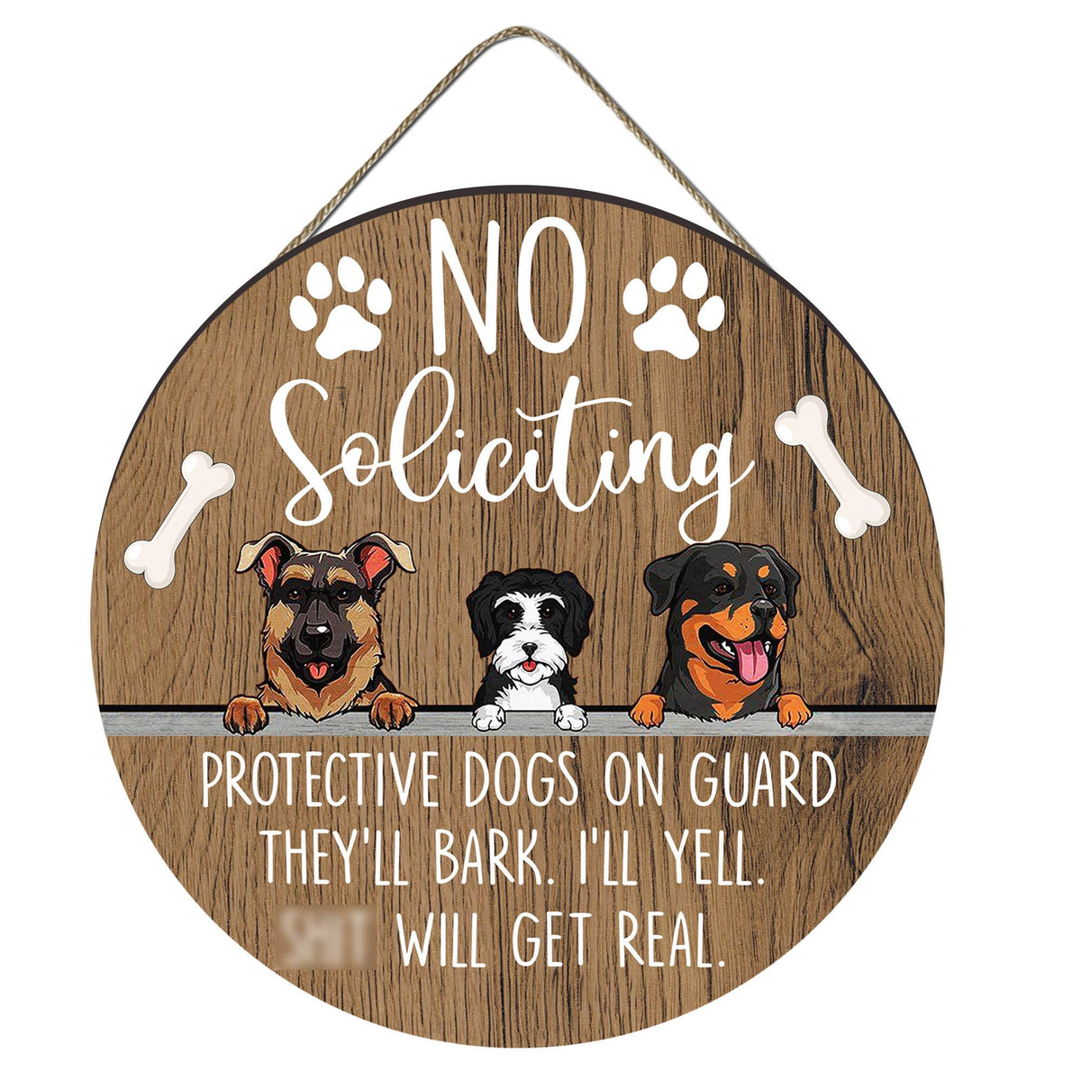 EXQUIDECA round no-soliciting plaque on the front door provides polite privacy.