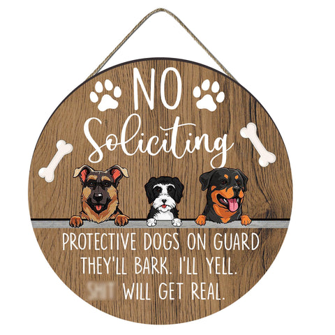 EXQUIDECA round no-soliciting plaque on the front door provides polite privacy.