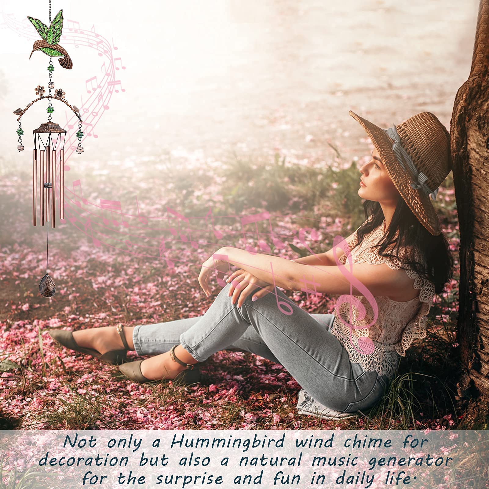 Exrisiry outdoor garden scene showcases serene wind melodies.