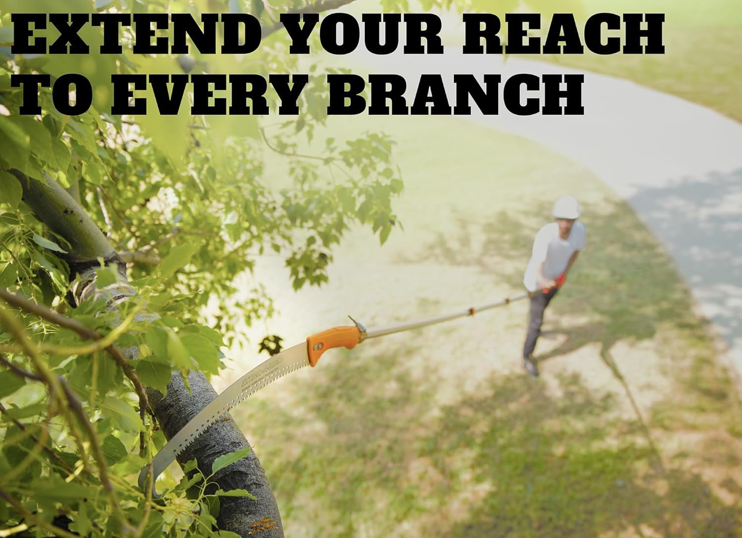 EXTEND-A-REACH aluminum-extension-pole delivers durable, wobble-free pruning.