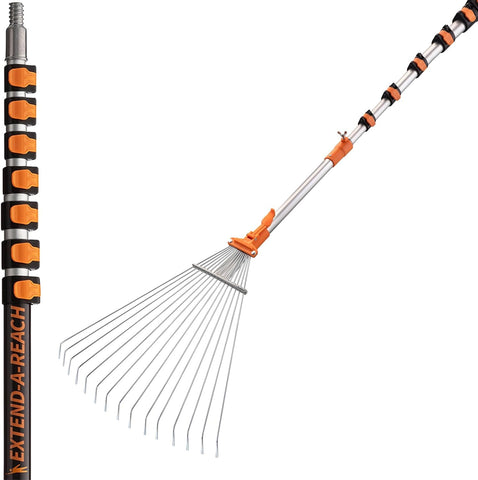 EXTEND-A-REACH roof rake with 36 ft reach for safe roof cleaning from ground level