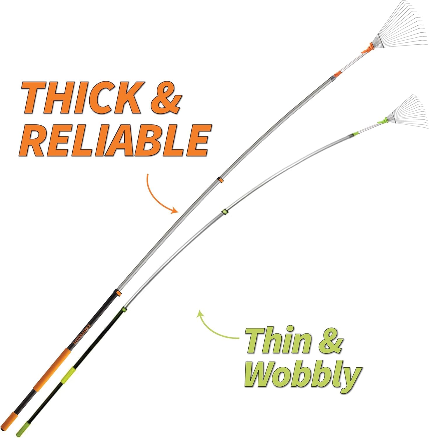 Extend-A-Reach roof rake in use from ground to clear debris on roof.