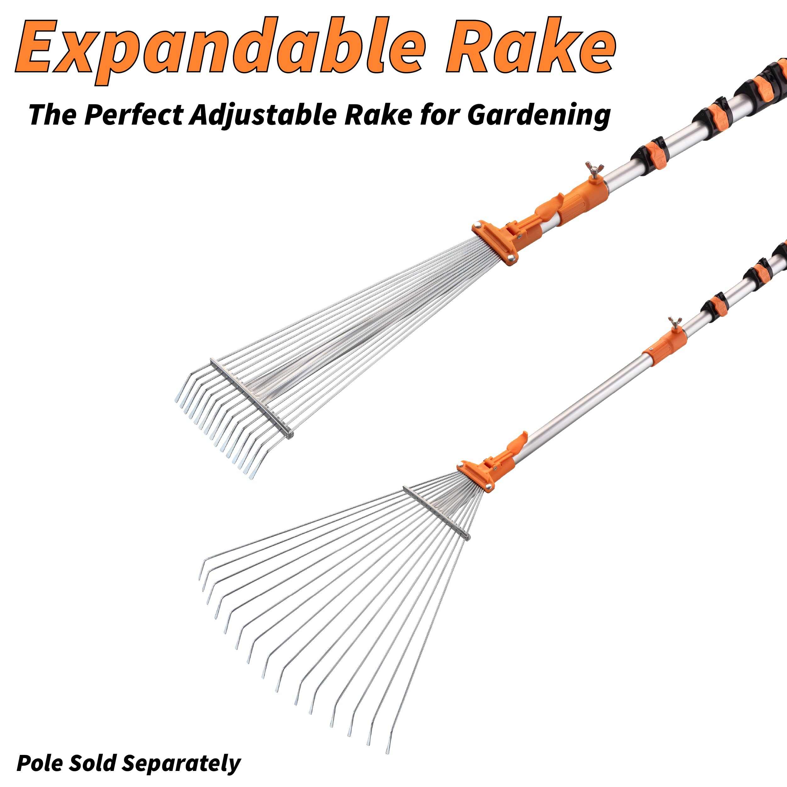 EXTEND-A-REACH wide rake head clears large areas of leaves efficiently.