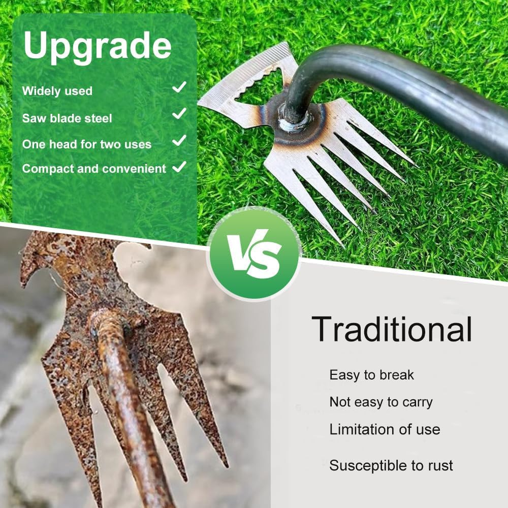 Extended-handle weed puller enables squat-free weeding in beds.