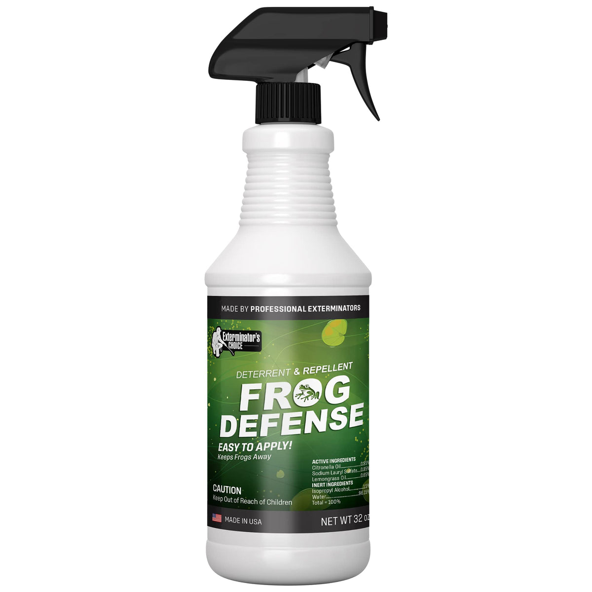 Exterminators Choice Frog Spray bottle with 32 oz capacity for outdoor use.