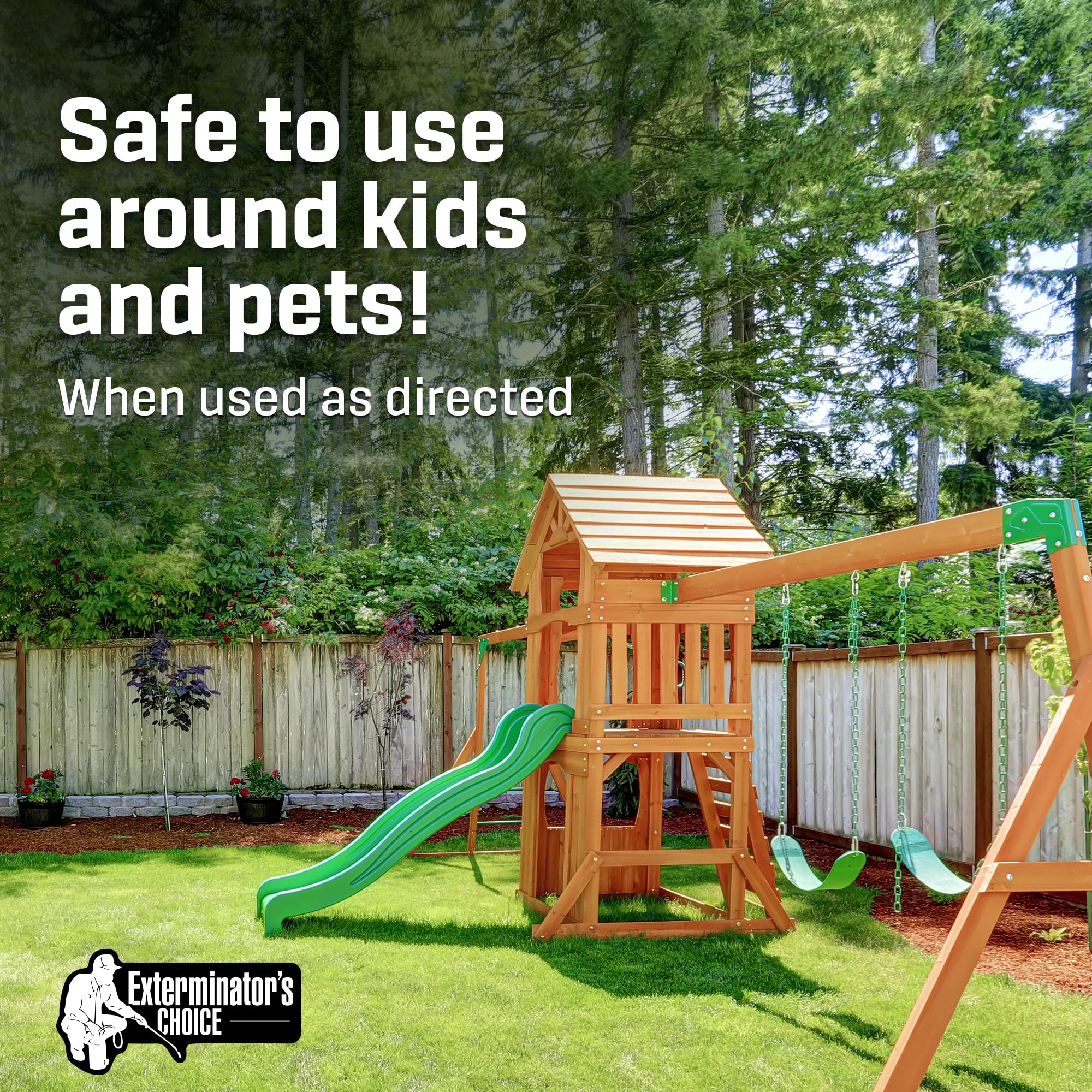 Exterminators Choice Frog Spray used at patio edges to prevent entry.
