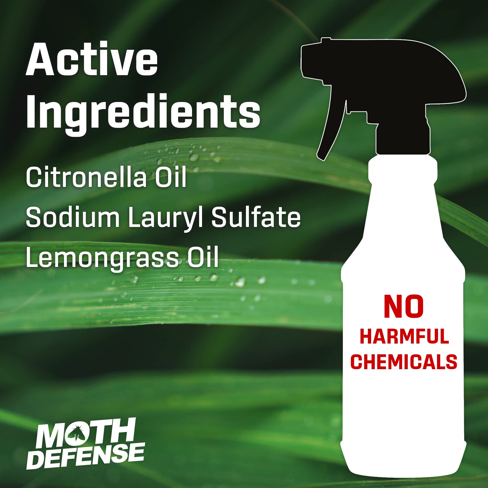 Exterminators Choice Moth Defense Spray indoor-use area coverage for fabrics and rugs.