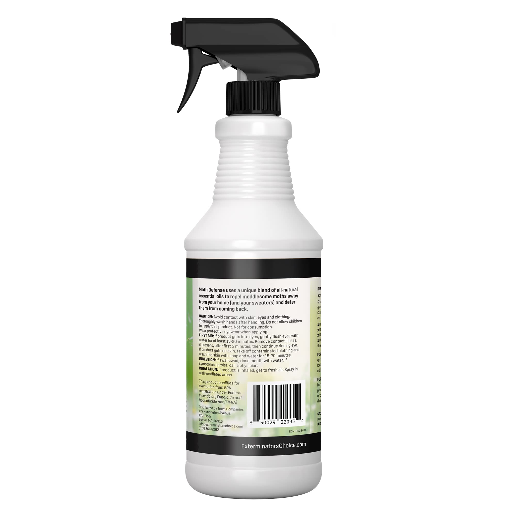 Exterminators Choice Moth Defense Spray lemongrass citronella formula for natural deterrence.
