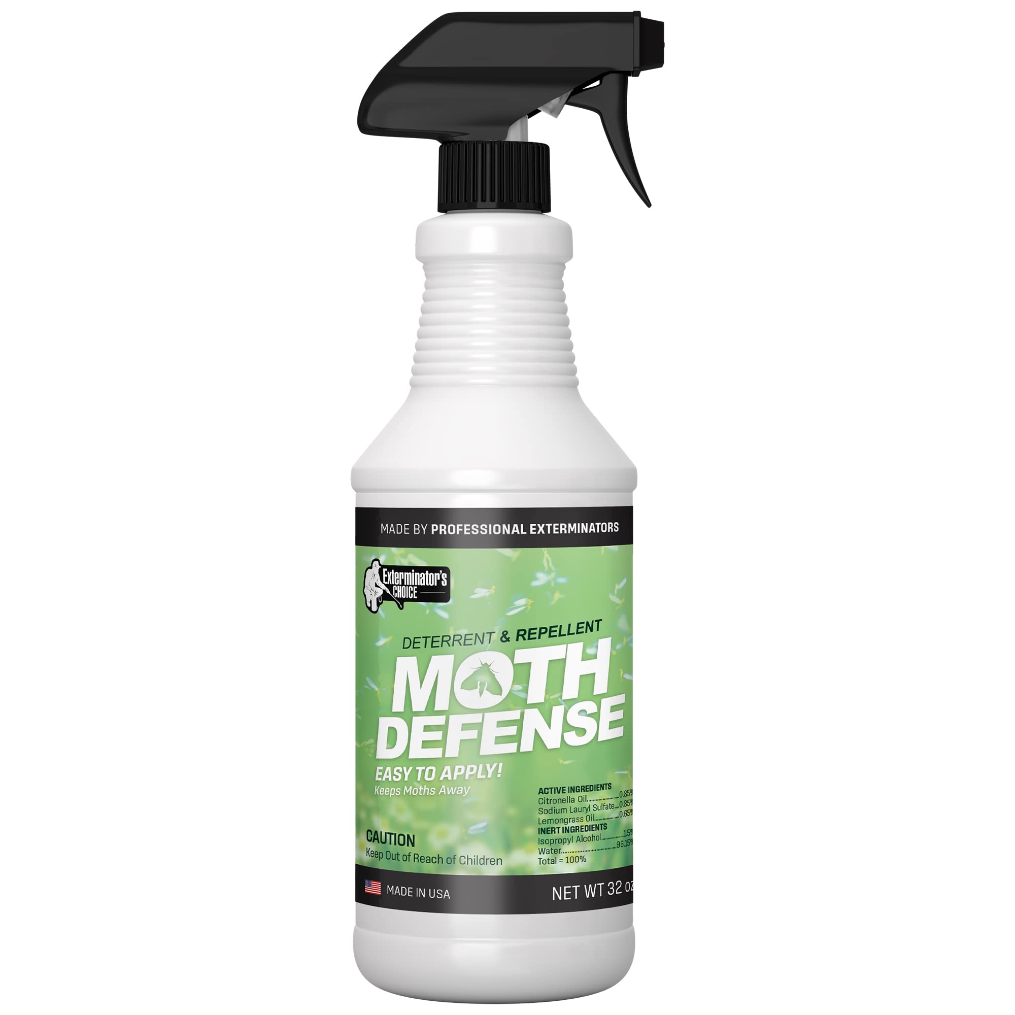 Exterminators Choice Moth Defense Spray bottle for easy indoor moth control.