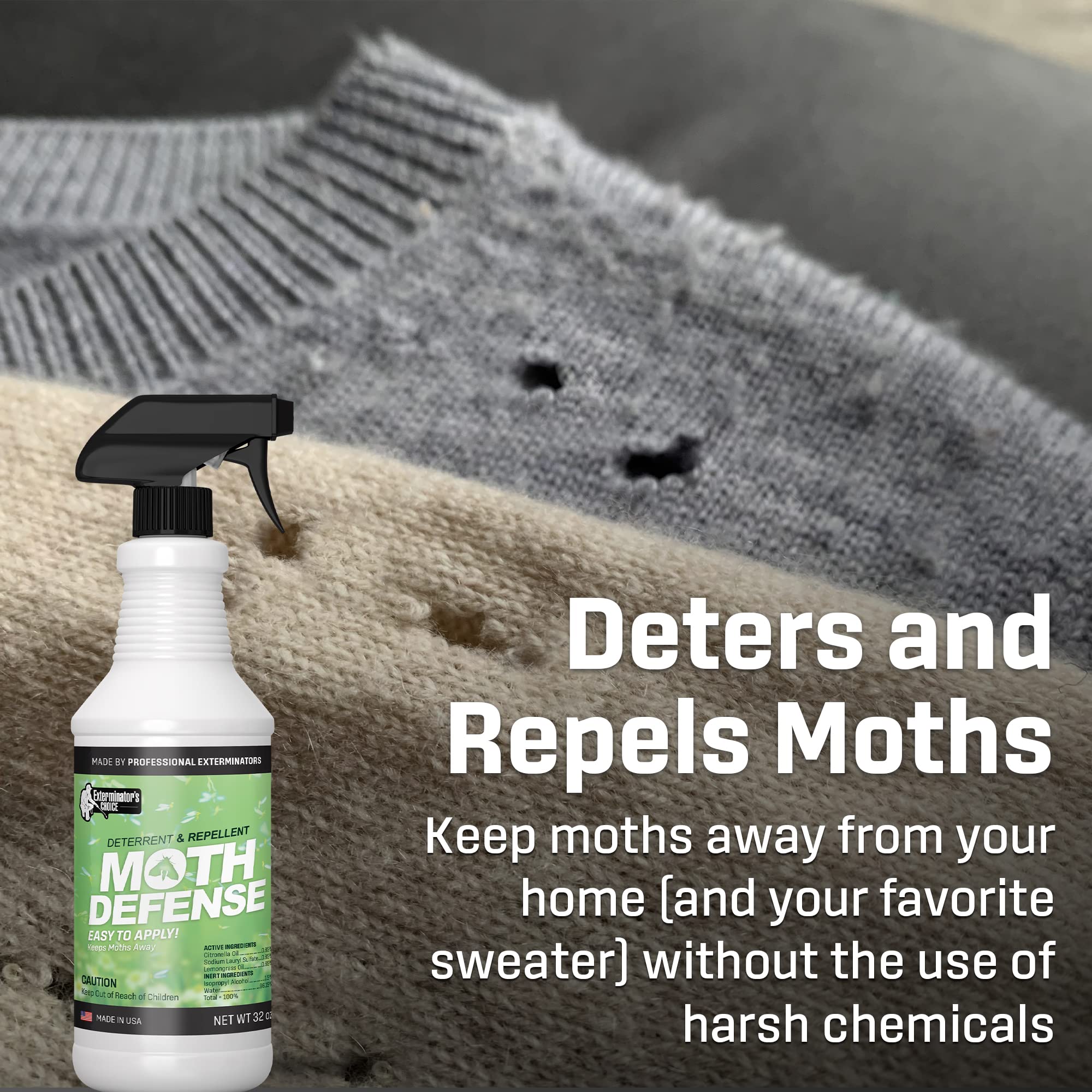Exterminators Choice Moth Defense Spray perimeter application for entry-point defense.