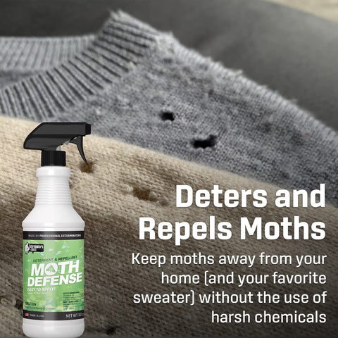 Exterminators Choice Moth Defense Spray perimeter application for entry-point defense.