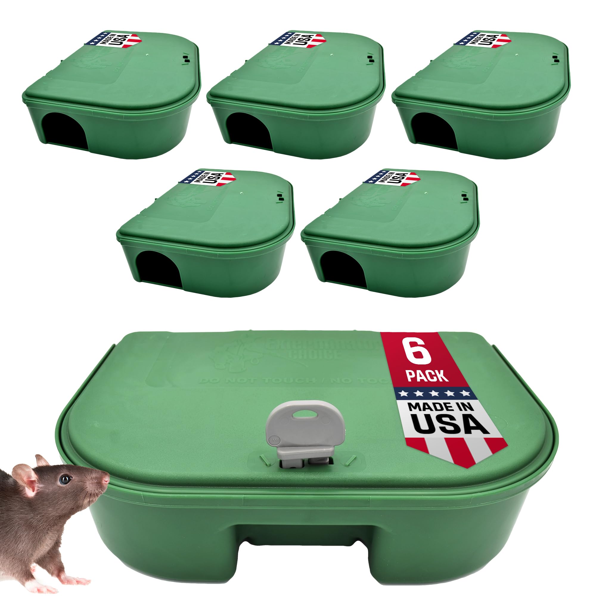 Exterminators Choice six-pack bait stations ready for rodent control around the home.