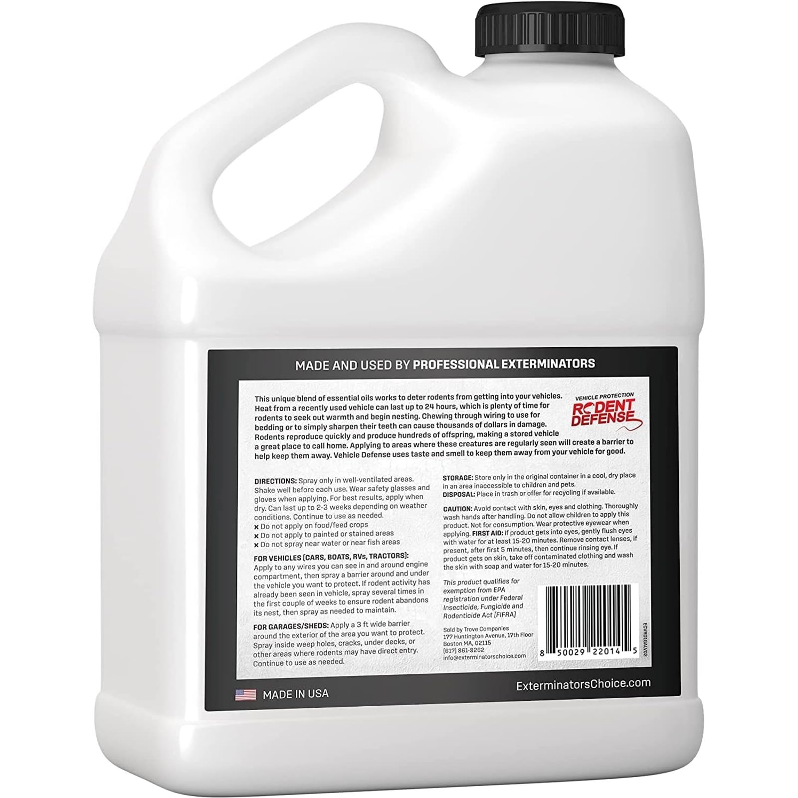Exterminators Choice vehicle protection spray on car exterior helps deter vermin.