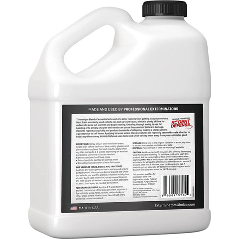 Exterminators Choice vehicle protection spray on car exterior helps deter vermin.