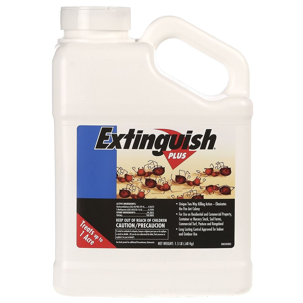 Extinguish Plus Plus Fire Ant Bait bottle shot demonstrating fast-acting control for home and yard
