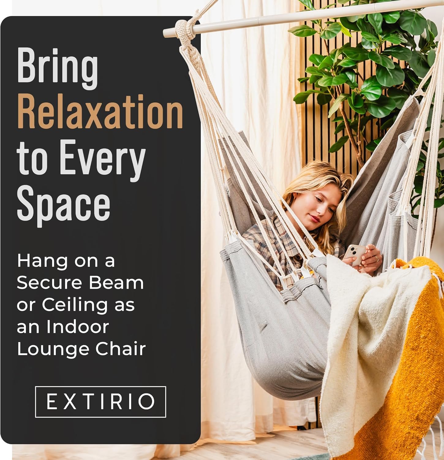 EXTIRIO hammock chair 440 lb capacity with secure ropes