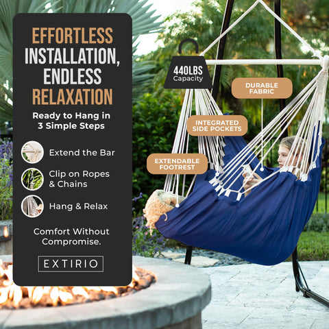 EXTIRIO Hammock Chair with hardware kit ready for quick setup