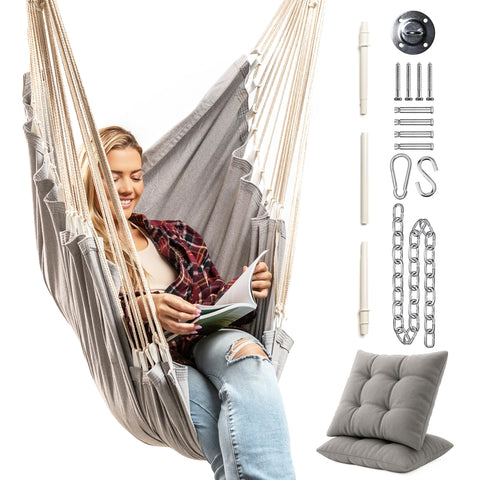 EXTIRIO hanging hammock chair footrest offers full-body comfort anywhere