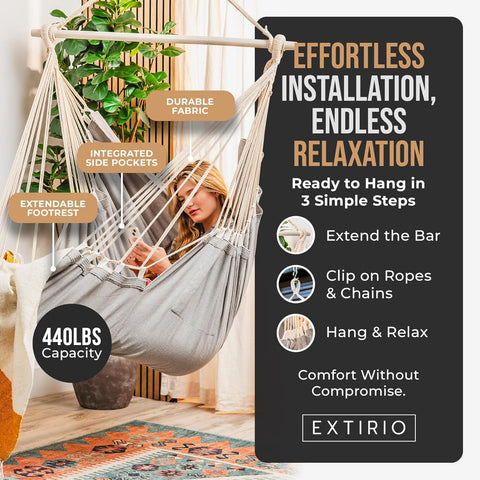EXTIRIO hanging hammock chair indoor-outdoor use for versatile spaces