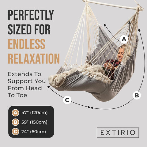 EXTIRIO hammock chair plush cushions create a cozy reading nook