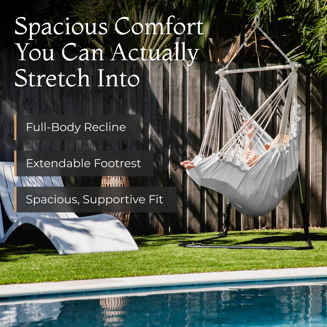 EXTIRIO Hanging Hammock Chair side view demonstrates easy access and compact form for flexible spaces