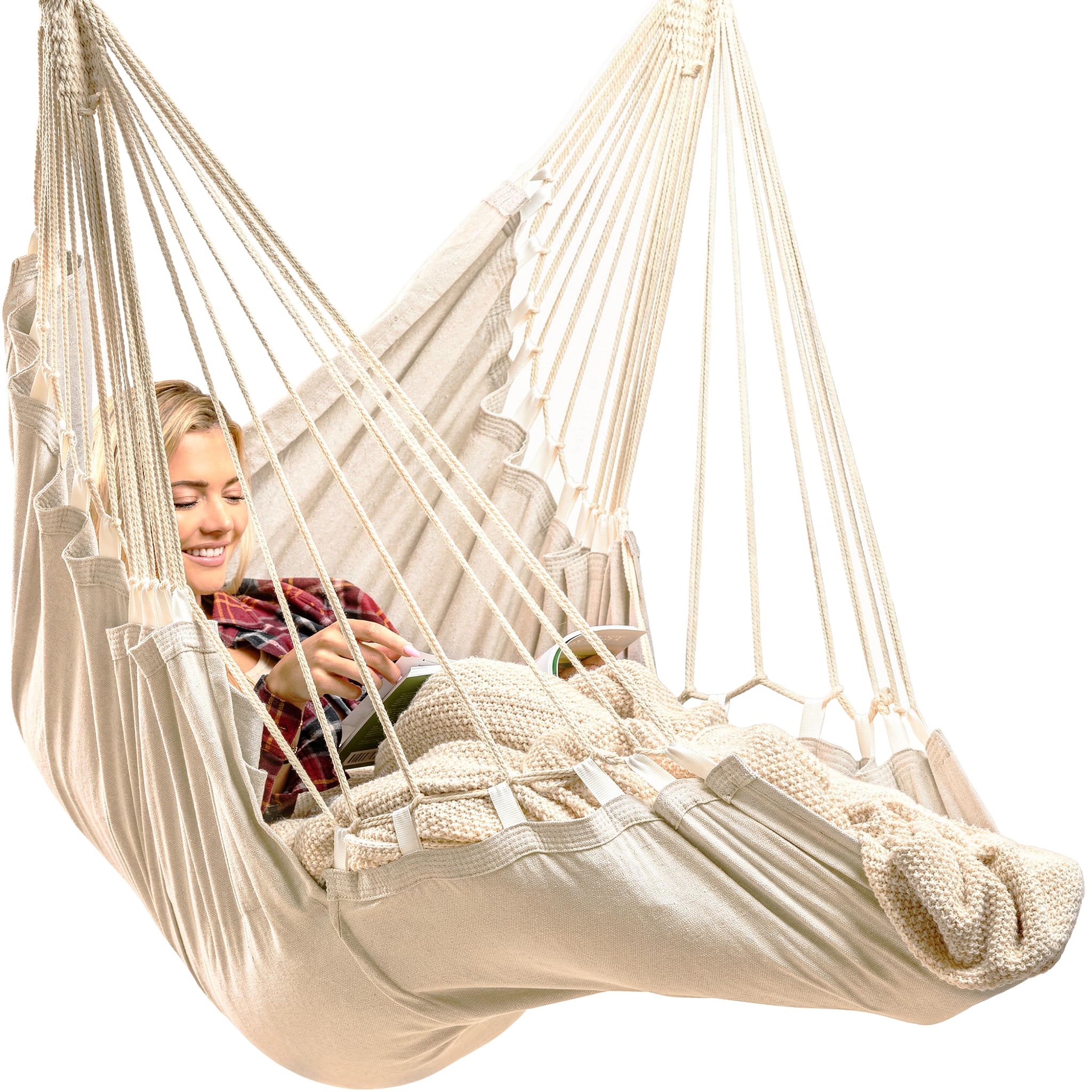 EXTIRIO indoor hanging chair in a bedroom for a cozy reading nook