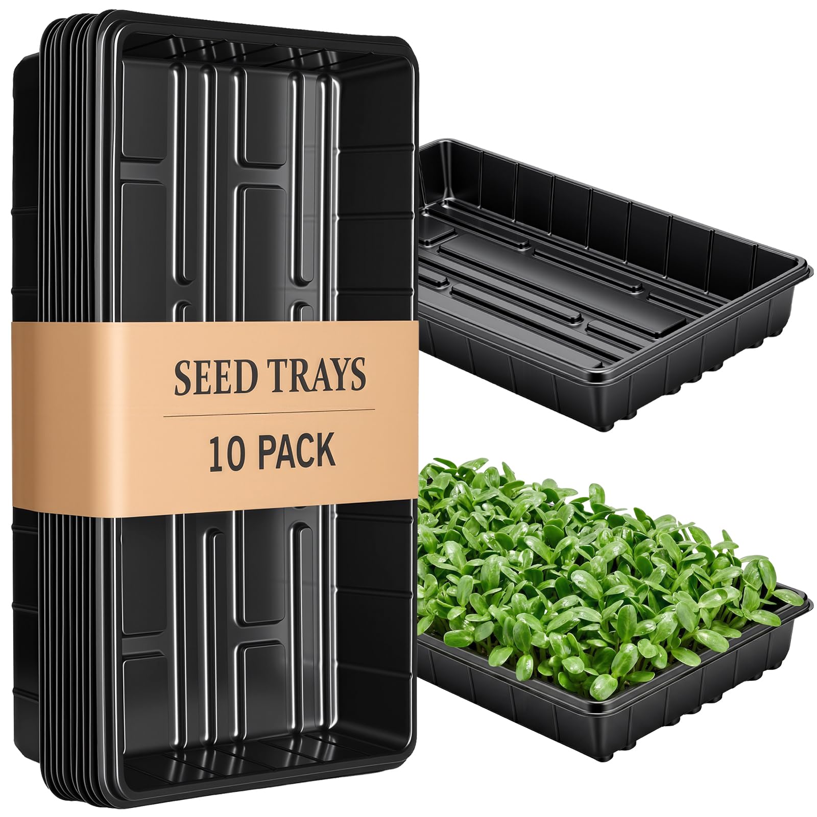 EXTYQWC 10 plant growing trays top view, ideal for seed starting and drip-free surfaces.