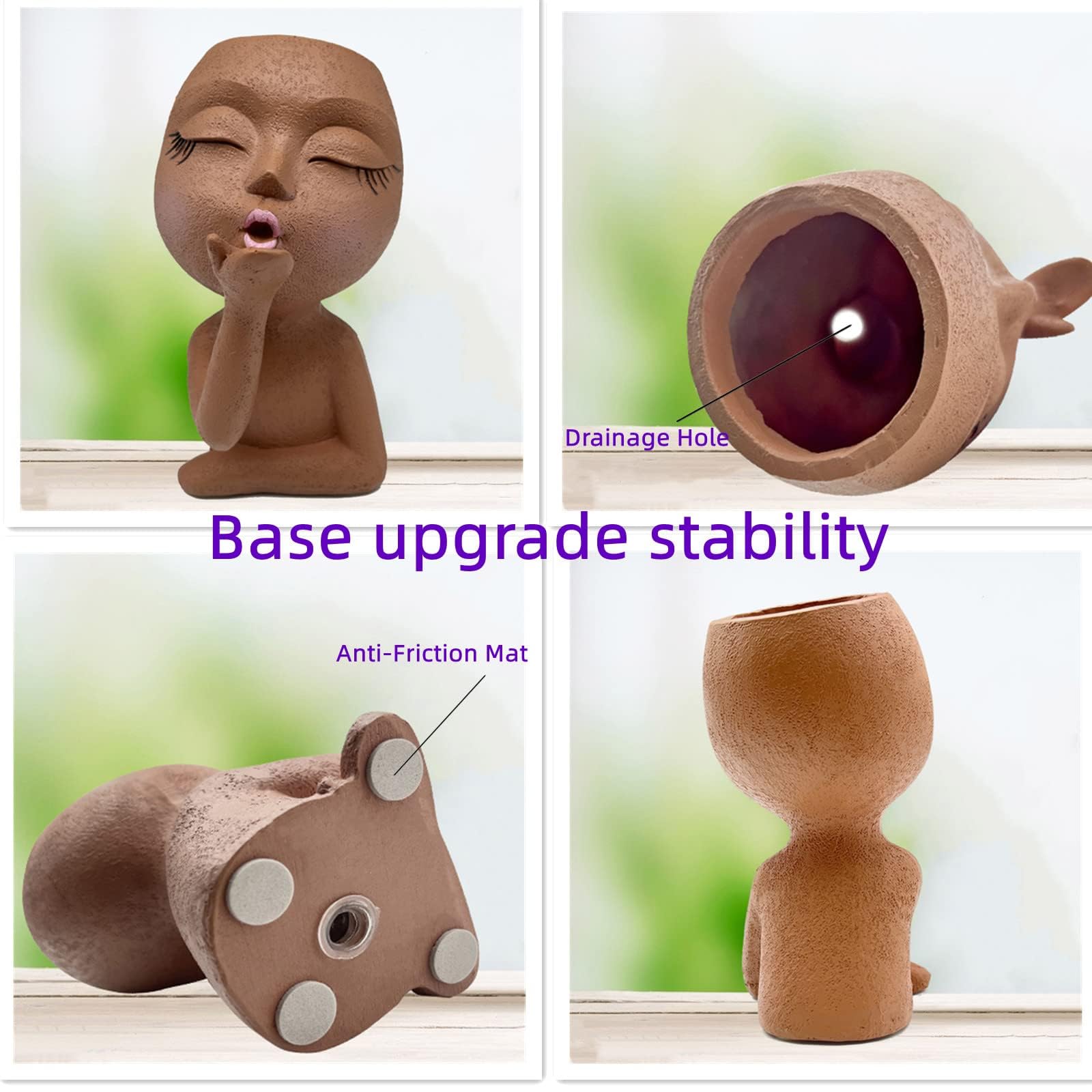 EylbKey brown resin face pot for indoor or outdoor display.