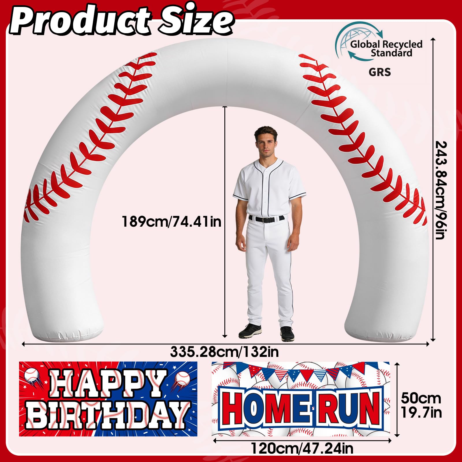 Eyourlife 8FT baseball arch, side view, rugged polyester ready for outdoor celebrations.