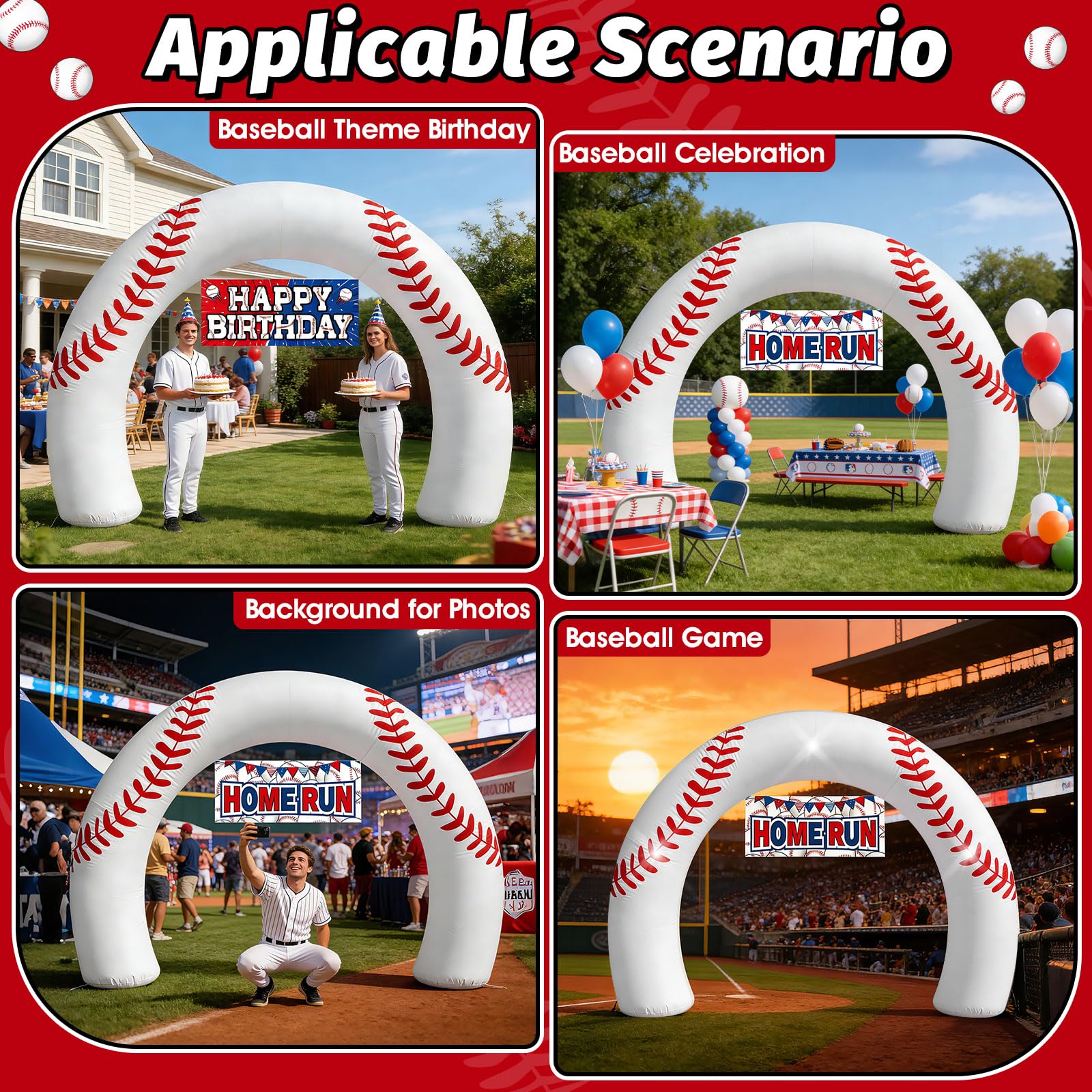 Eyourlife baseball arch with banners HOME RUN and HAPPY BIRTHDAY for quick branding.