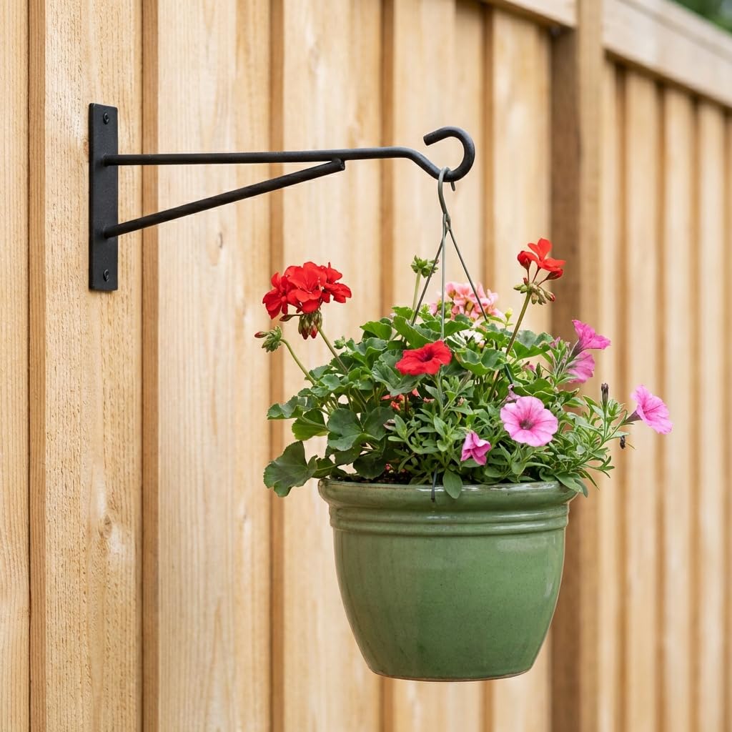 Eyrosa lantern hanger bracket adds warm light to a porch.