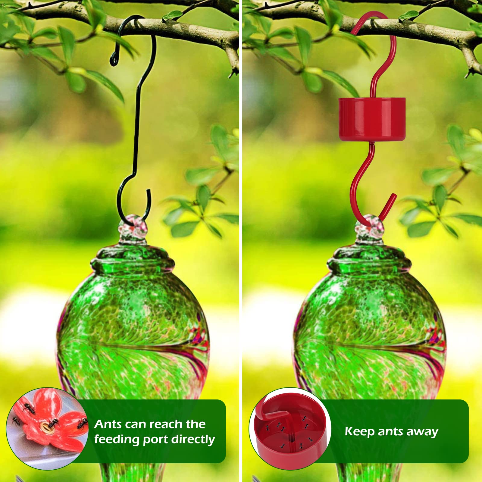 Eyrosa red hummingbird feeder ant guard helps keep ants away from nectar.