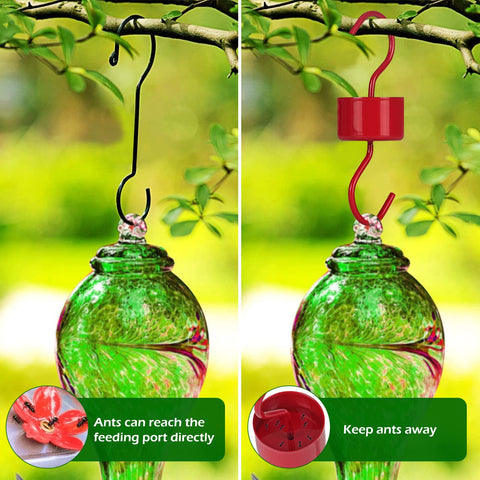 Eyrosa red hummingbird feeder ant guard helps keep ants away from nectar.