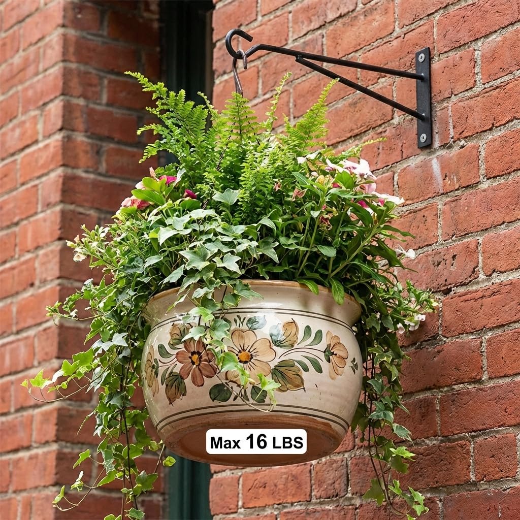 Eyrosa rust-proof metal wall bracket supports heavy pots and durable garden displays.