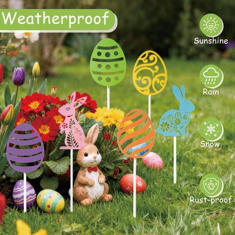 EYxsaxenk Easter egg stake brightens planters with pastel color accents.