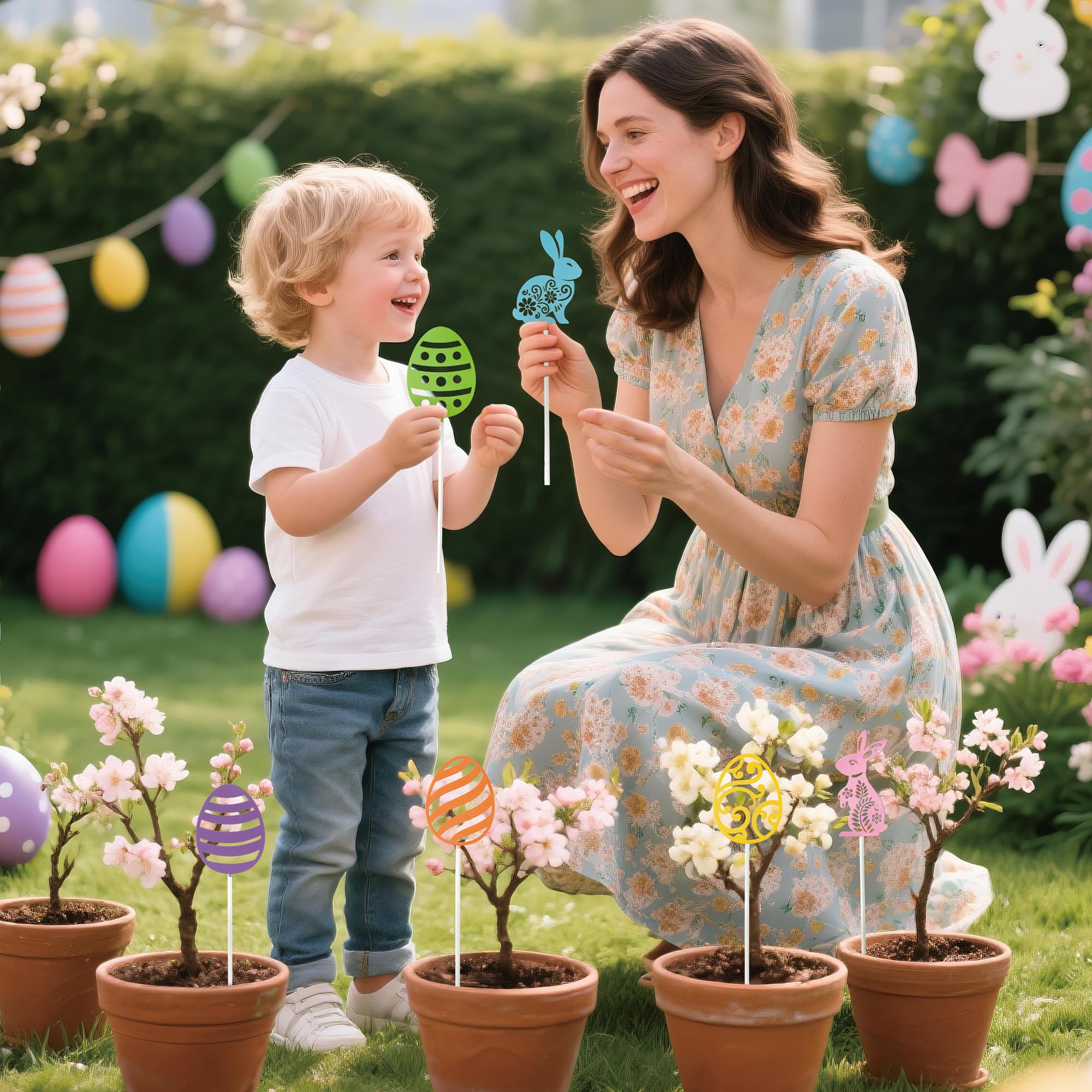 EYxsaxenk metal stakes endure spring weather for outdoor displays.