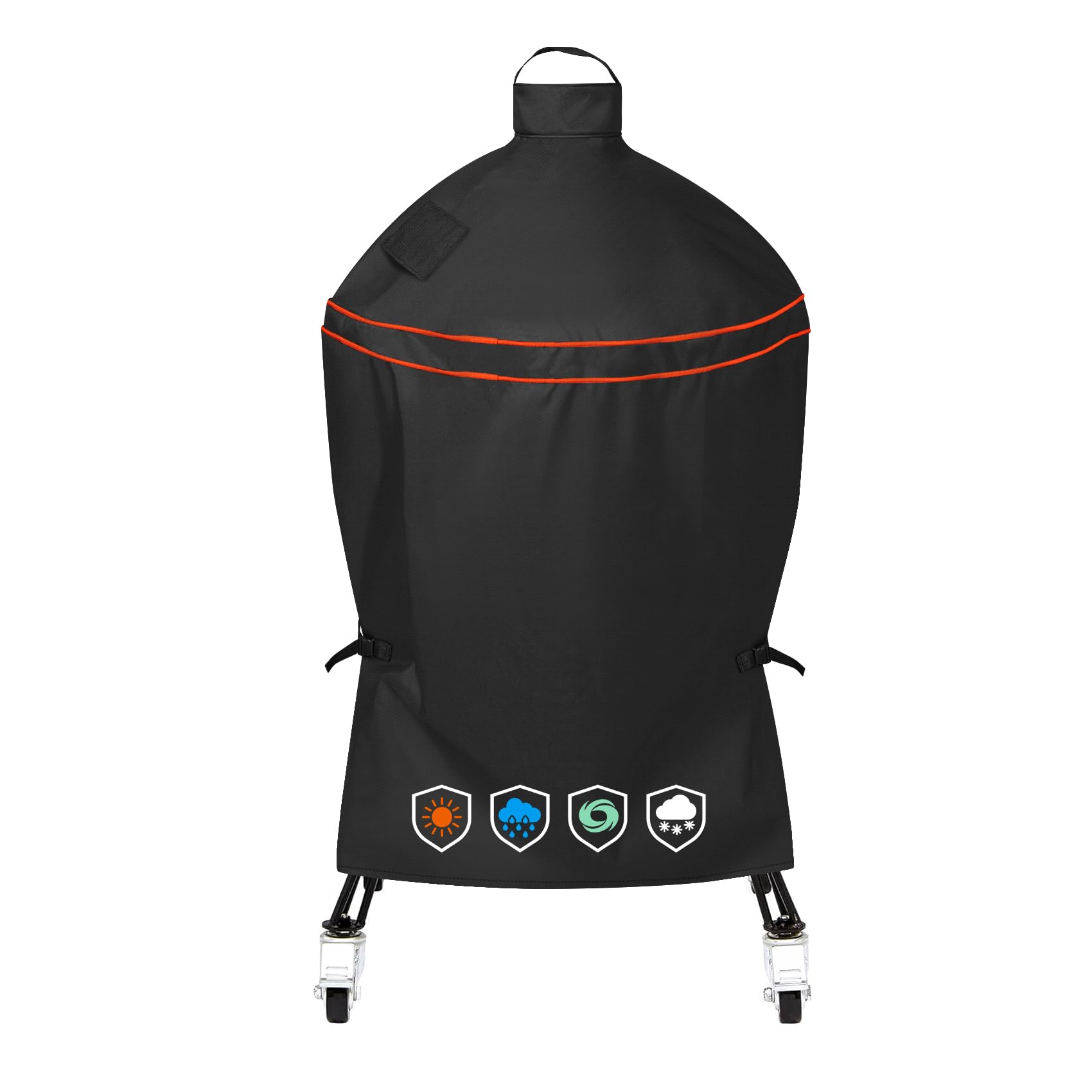 EZ-DONGTENG heavy-duty 600D grill cover protecting 18-inch grills from rain and snow.
