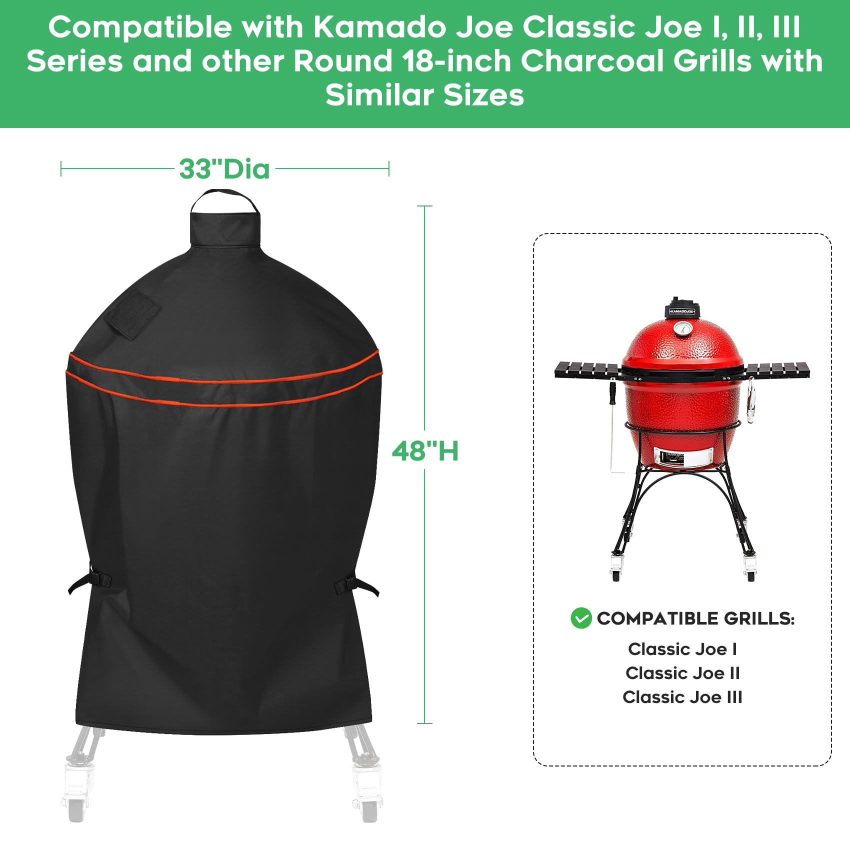 EZ-DONGTENG Kamado Joe Classic fit cover ensuring snug, wind-resistant protection.