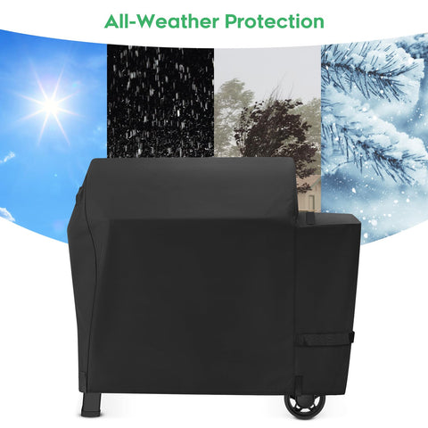 Sleek black EZ-DONGTENG grill cover blending with outdoor spaces