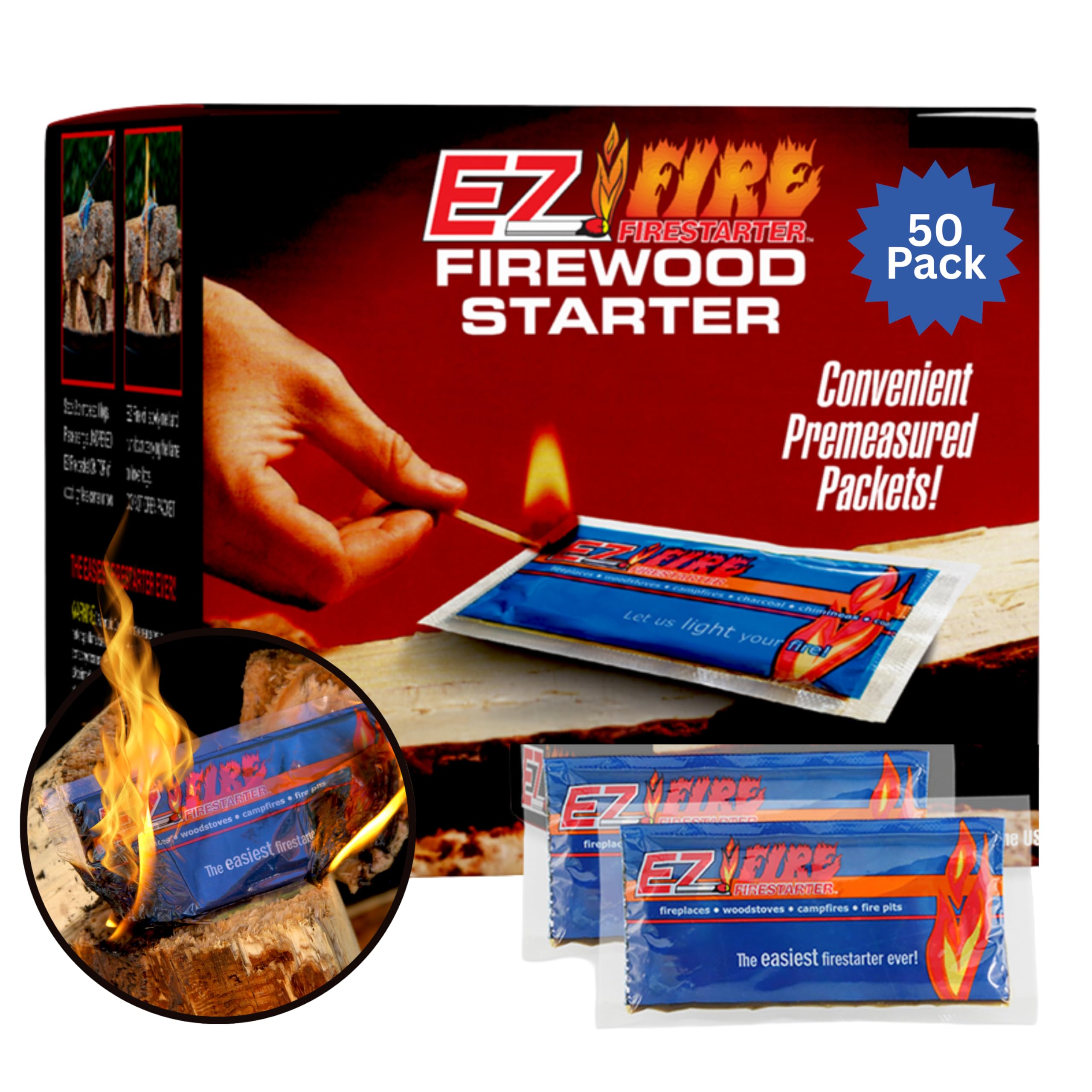 EZ Fire Firestarter gel packs for quick, safe ignition of cozy fires