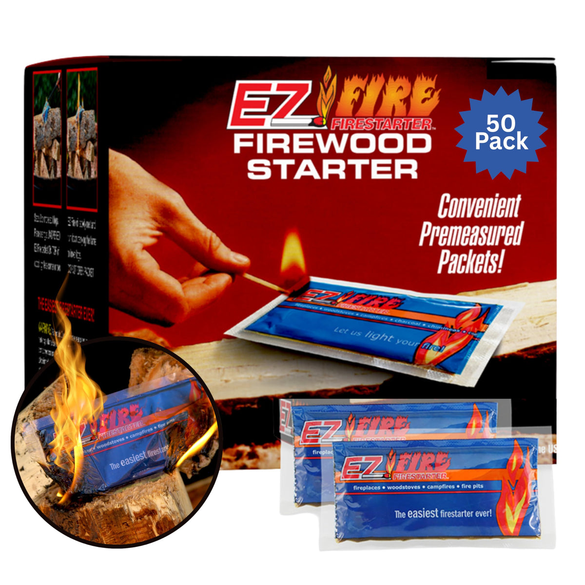 EZ Fire Firestarter gel packs for quick, safe ignition of cozy fires