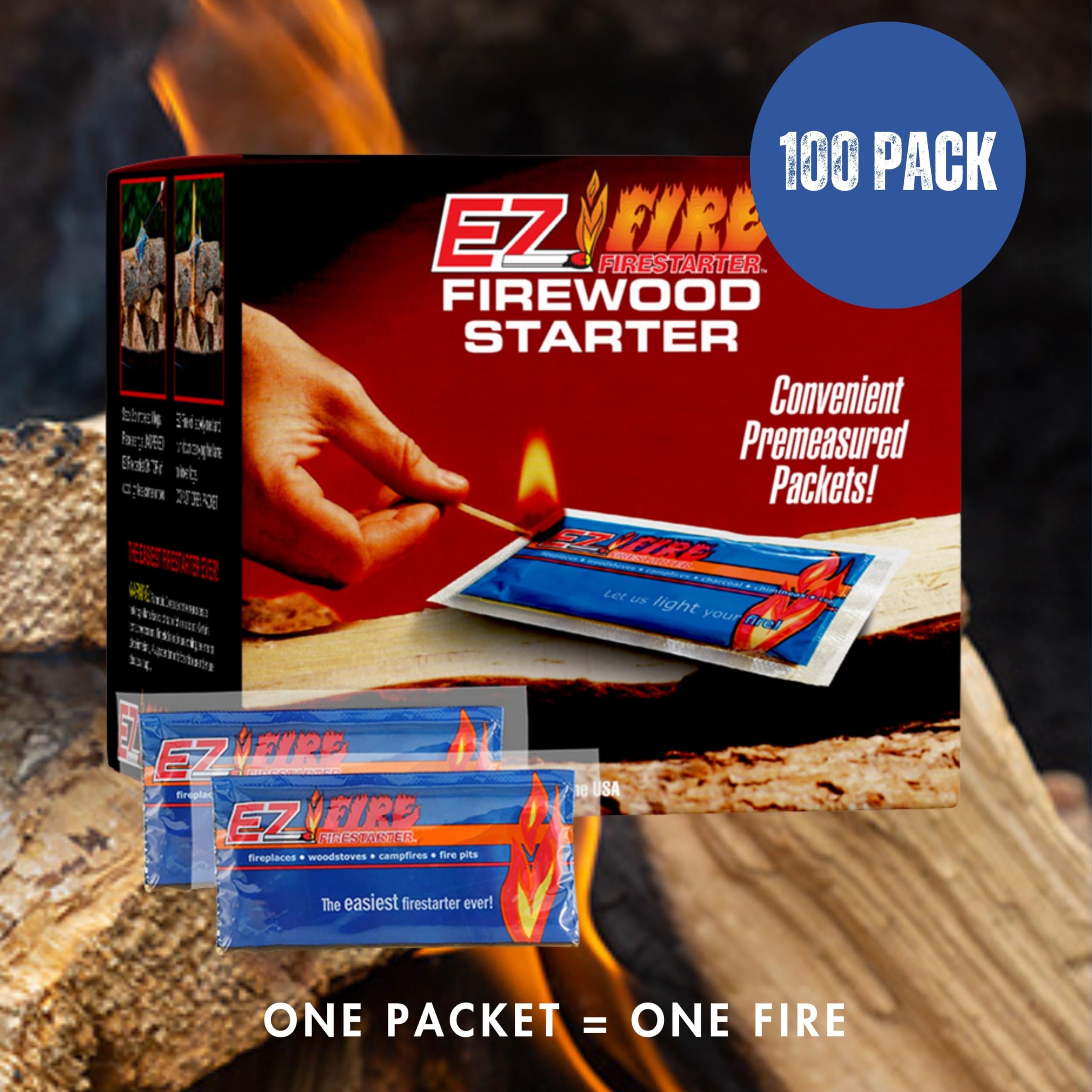 EZ Fire Firestarter being lit for fast, controlled ignition.