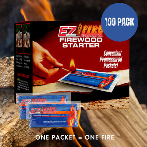 EZ Fire Firestarter being lit for fast, controlled ignition.