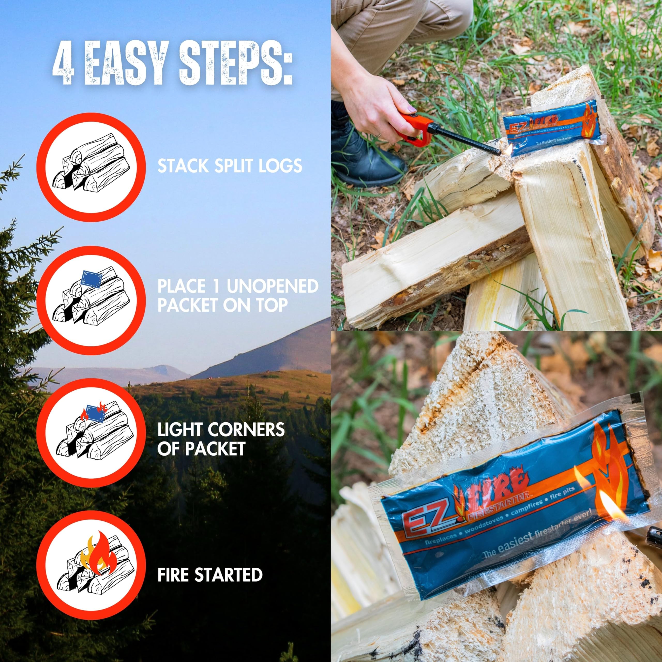 EZ Fire Firestarter outdoor setup lights a fire pit in minutes