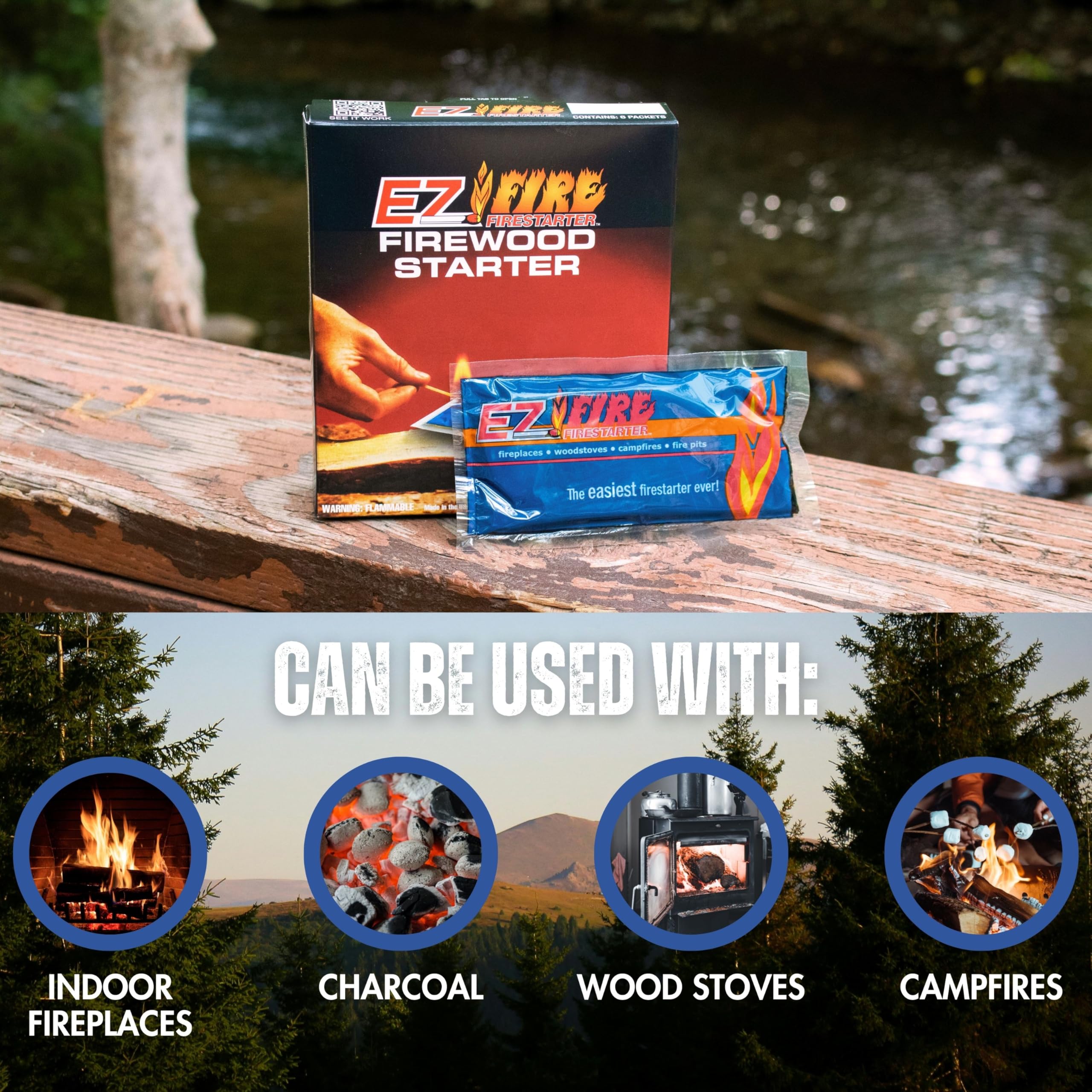 EZ Fire Firestarter waterproof packaging keeps ignition ready