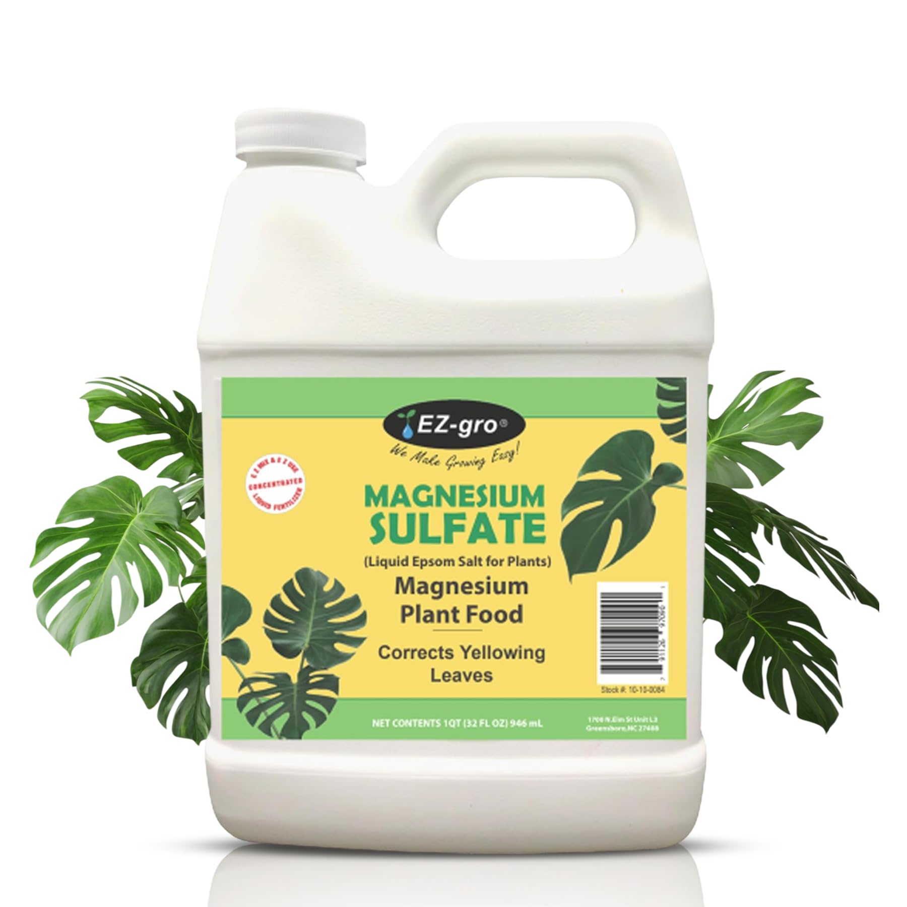 EZ-gro Epsom Salt bottle closeup with magnesium boost for greener leaves