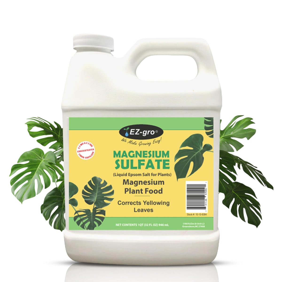 EZ-gro Epsom Salt bottle closeup with magnesium boost for greener leaves