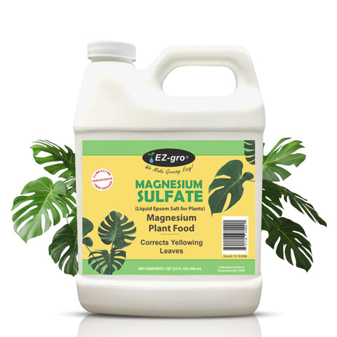 EZ-gro Epsom Salt bottle closeup with magnesium boost for greener leaves