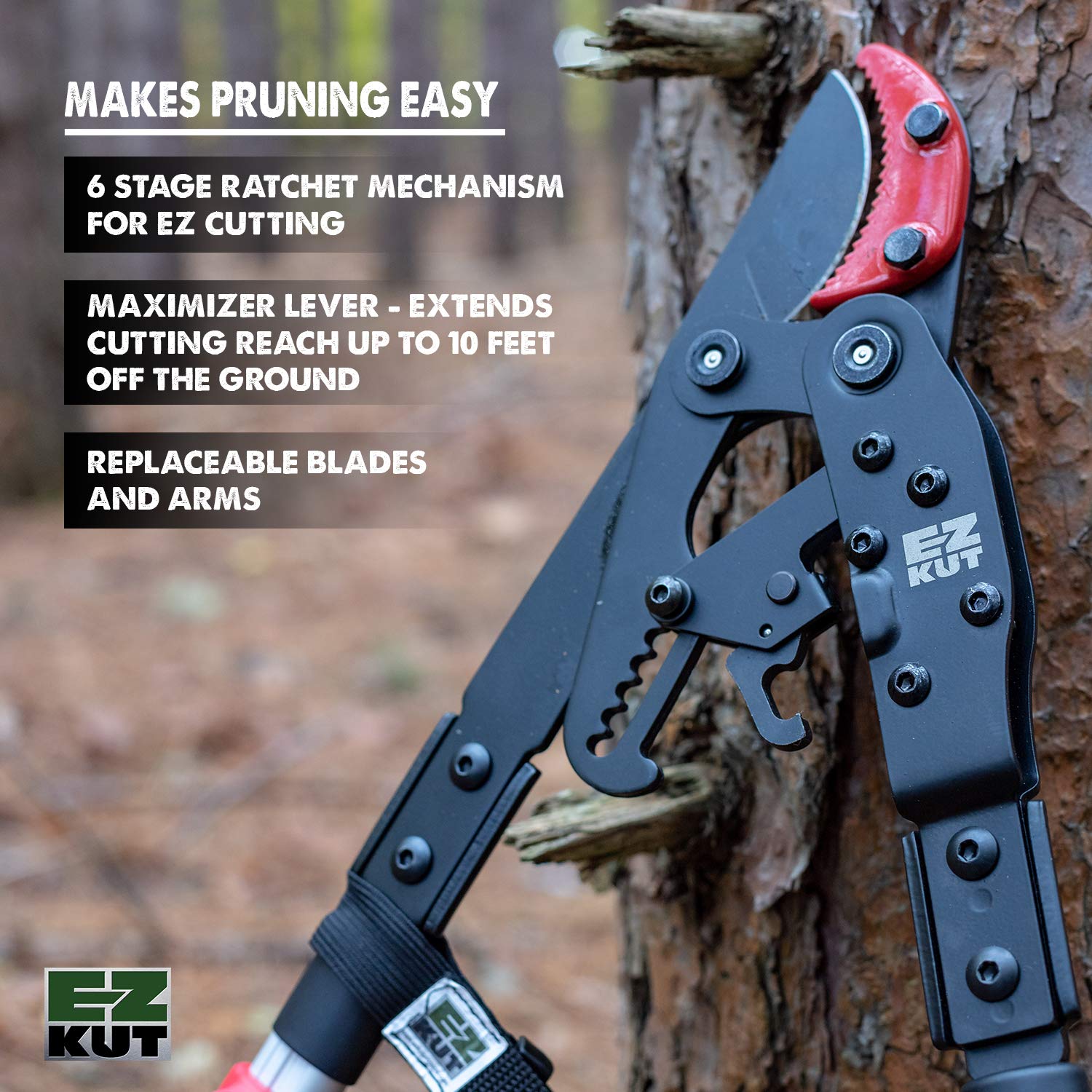 EZ Kut G2 extended 42-inch handle enables pruning without ladders.
