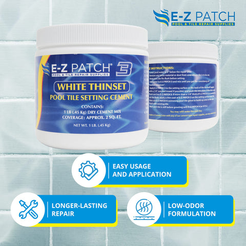 Color-adjustment with pigment in E-Z Patch 3 cement to match tile shade.